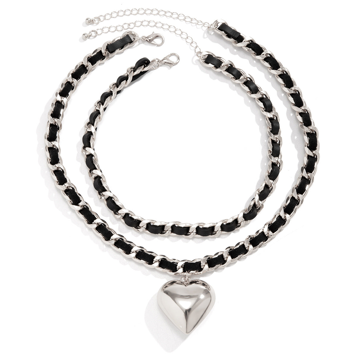 Collar de corazón   Big Love Double-layer Chains Design Necklace Women Street Punk Style Necklace Fashion Jewelry